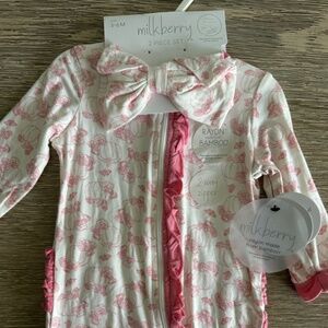 Milkberry bamboo two piece ruffle butt set | pink floral pumpkins & butterflies